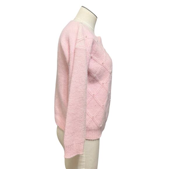 Dana Scott Womens Vintage Pink Pearl Lambswool Rabbit Hair Coquette Sweater Sz M - Picture 5 of 14